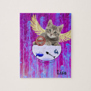 Rompecabezas Pastel Kitten con Alas Pescado Culpab