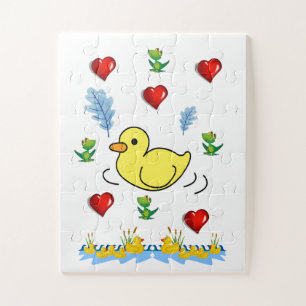 Rompecabezas Patos Amarillos Corazones Rojos