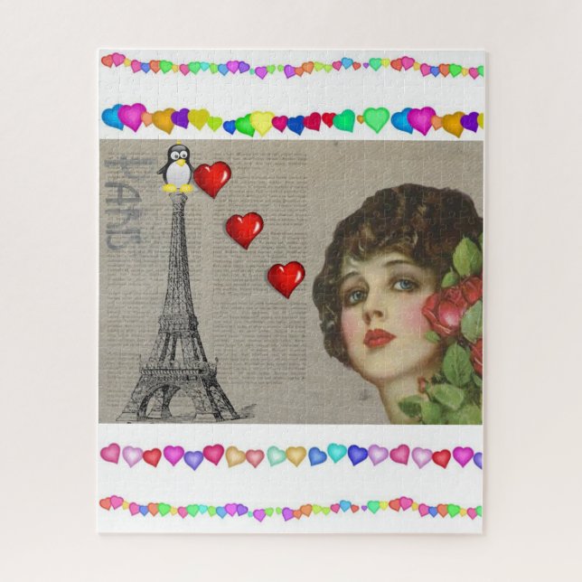 Rompecabezas Penguin Hearts Happy Valentine (Vertical)