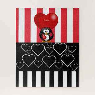 Rompecabezas Penguin Love Black Red & White Stripe