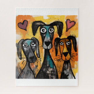 Rompecabezas Perro Corazones Rojos Feliz Día de Sa