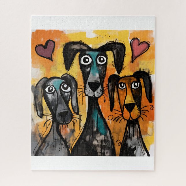 Rompecabezas Perro Corazones Rojos Feliz Día de Sa (Vertical)