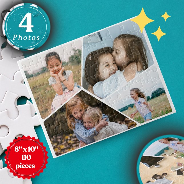 Rompecabezas personalizado de 4 Collages de fotos  (Custom 4-Photo Collage Puzzle – Personalized Minimalist 8"x10" Jigsaw (110 Pieces) | Unique Gift)