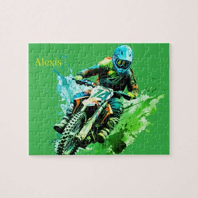 Rompecabezas personalizado de motocross con nombre (Horizontal)