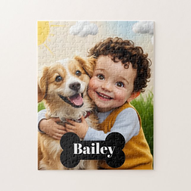 Rompecabezas Personalizado de Niño y Perro con Nom (Vertical)