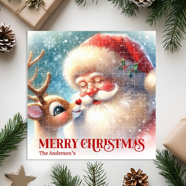 Rompecabezas personalizado de Rudolph y Santa para (Custom Rudolph and Santa Christmas Puzzle for Kids)