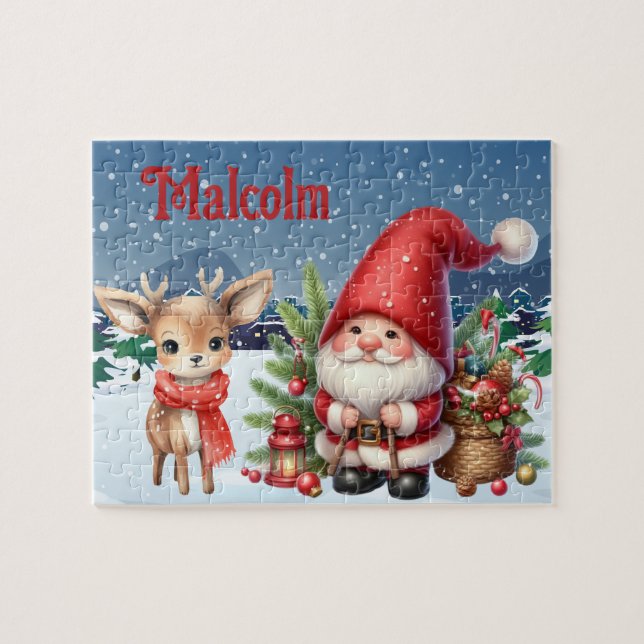 Rompecabezas personalizado de Santa con el nombre  (Horizontal)