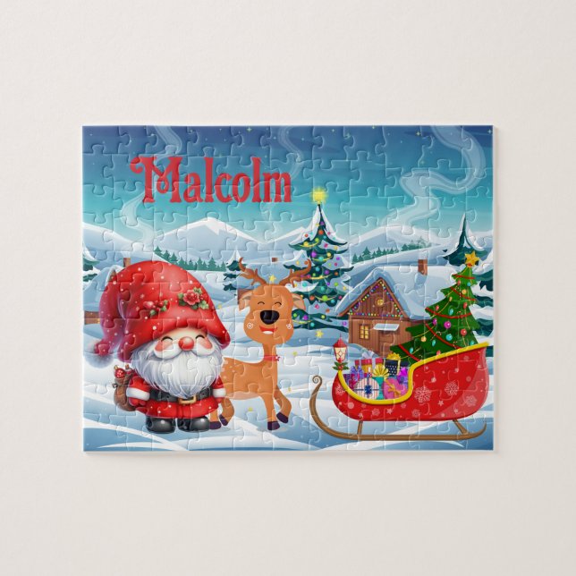 Rompecabezas personalizado de Santa con el nombre  (Horizontal)