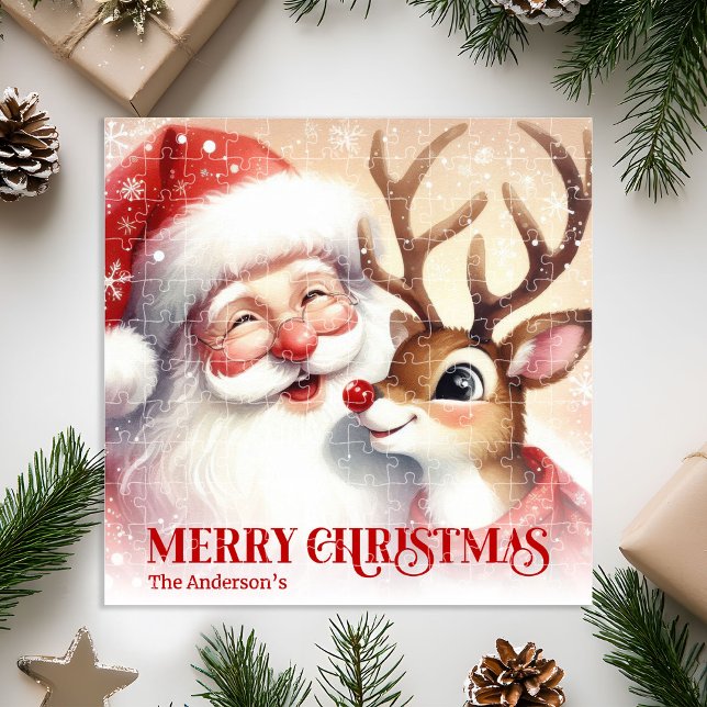 Rompecabezas personalizado de Santa Rudolph nevado (Personalized Santa Rudolph Snowy Christmas Puzzle)