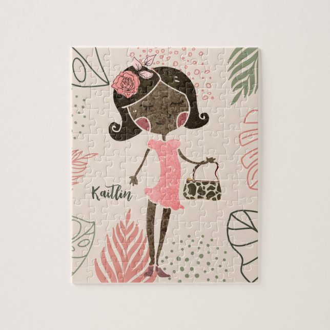 Rompecabezas personalizado del Chica negro de moda (Vertical)