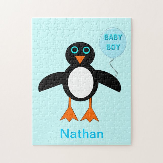 Rompecabezas pingüino de niño pequeño azul (Vertical)