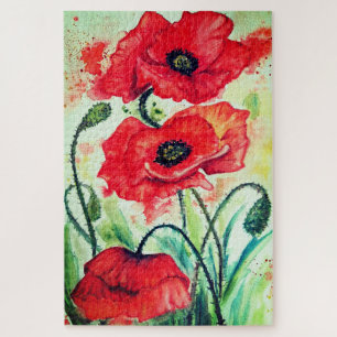 Rompecabezas pintado Flores de adormidera rojas