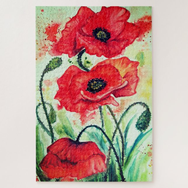 Rompecabezas pintado Flores de adormidera rojas (Vertical)