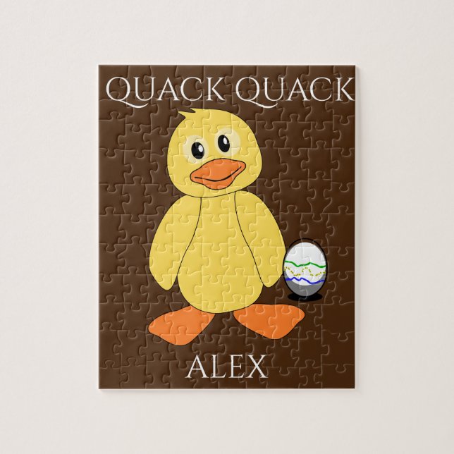 Rompecabezas "Quack Quack con pato y huevo. Nombre (Vertical)