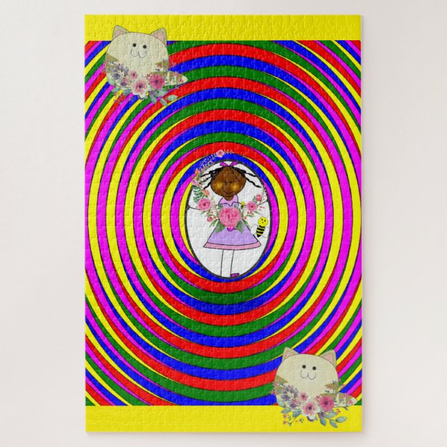 Rompecabezas que desafían los colores Chicas gatos (Vertical)