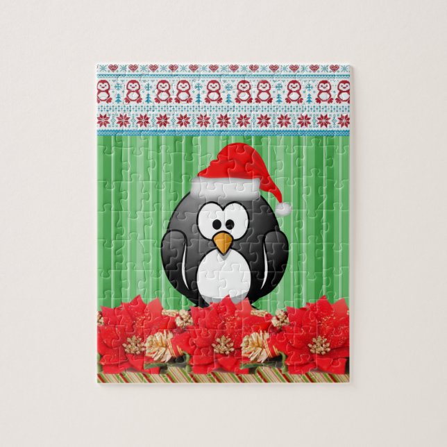 Rompecabezas Raya Verde, Pingüino Navidad (Vertical)