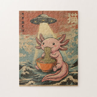 Rompecabezas Retro Axolotl Ramen OVNI Ola Japonesa