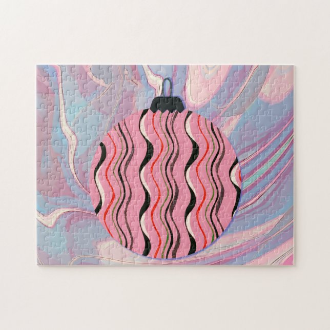 Rompecabezas retro con adornos navideños rosados (Horizontal)