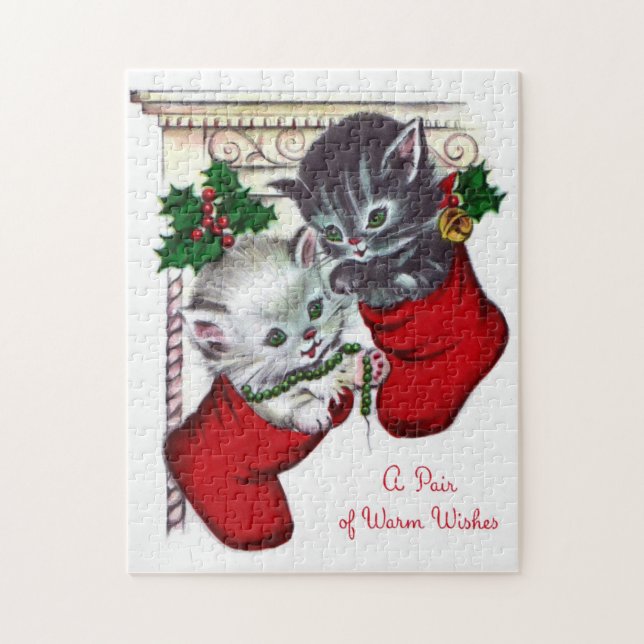 Rompecabezas retro de la tarjeta de los gatitos (Vertical)