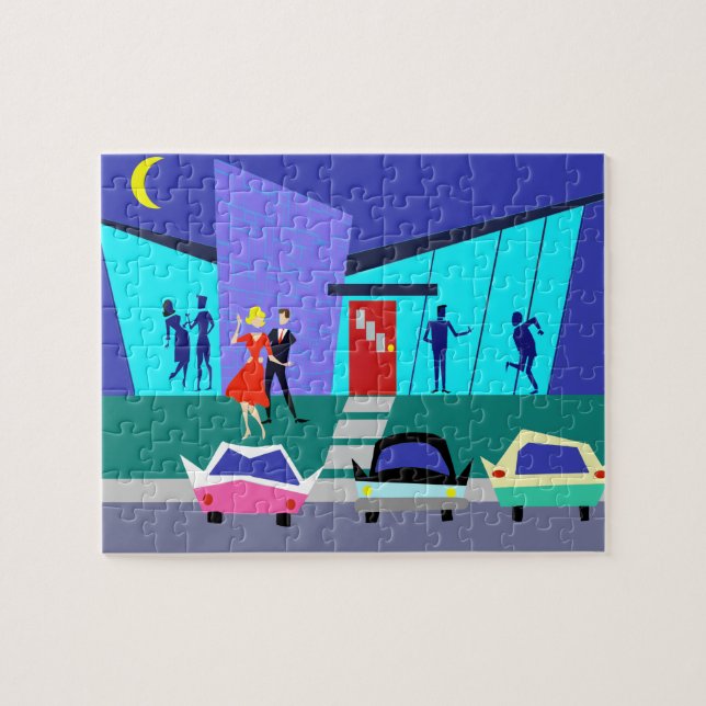 Rompecabezas retro del fiesta de casa abierta (Horizontal)