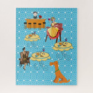 Rompecabezas Retro Mujer Dinning Dog