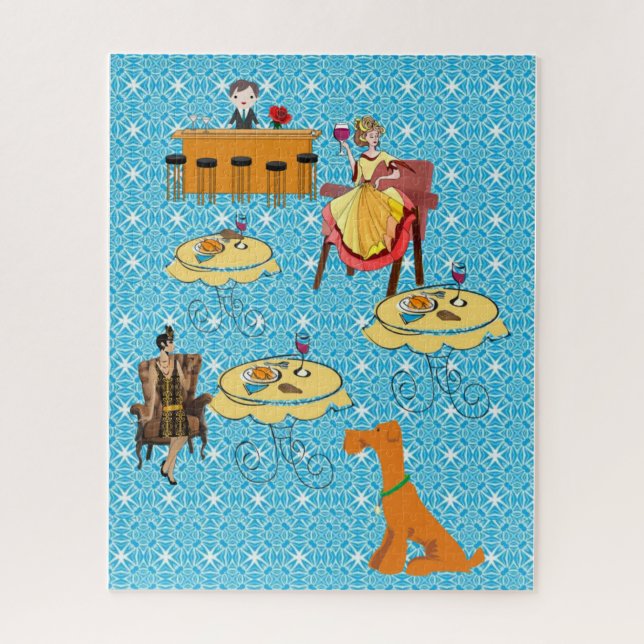 Rompecabezas Retro Mujer Dinning Dog (Vertical)
