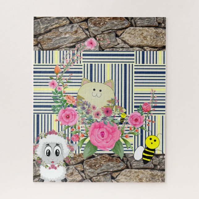 Rompecabezas Rock Cat Sheep Floral Bumblebee Flora (Vertical)