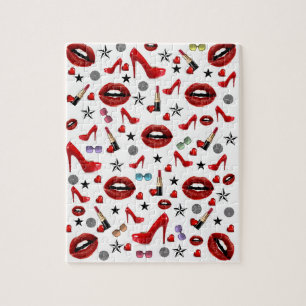 Rompecabezas Rojo Blanco Rojo Palo de labios Coraz