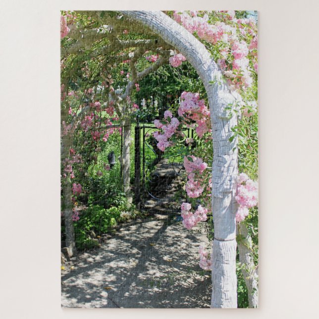 Rompecabezas rosado hermoso del arco de la flor (Vertical)