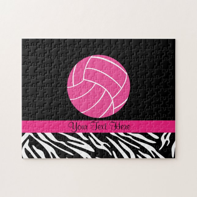 Rompecabezas rosado personalizado del voleibol (Horizontal)