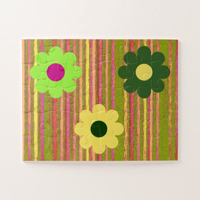 Rompecabezas Sencillo para Niños Rayas Flores (Horizontal)
