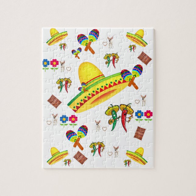 Rompecabezas Sombrero Hot Peppers Dog Floral (Vertical)