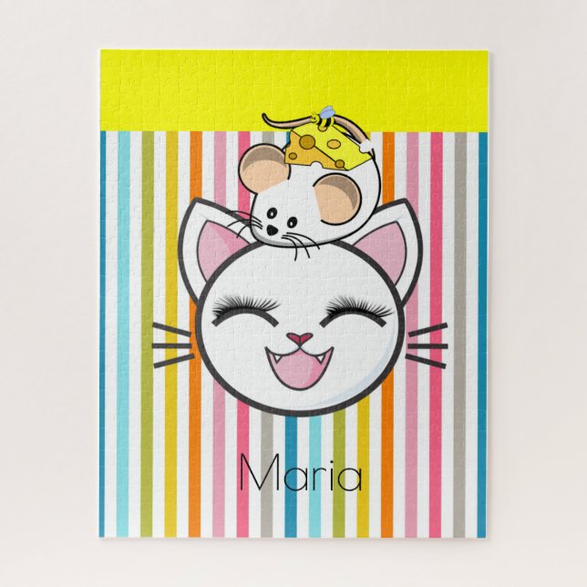 Rompecabezas Stripe Cat Mouse Queso (Vertical)