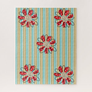 Rompecabezas Stripe Red Gold Flowers Floral