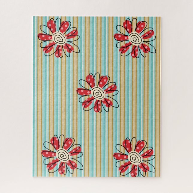 Rompecabezas Stripe Red Gold Flowers Floral (Vertical)