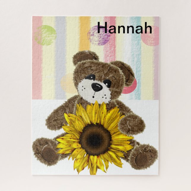 Rompecabezas Teddy Bear Estripas Pastel Girasol (Vertical)