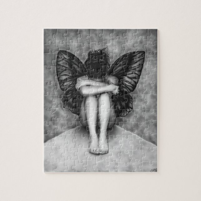 Rompecabezas triste del chica de la mariposa (Vertical)