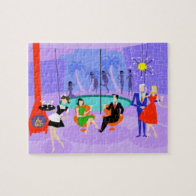 Rompecabezas tropical retro del cóctel (Horizontal)