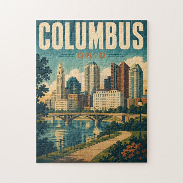 Rompecabezas vintage del horizonte de Columbus Ohi (Vertical)