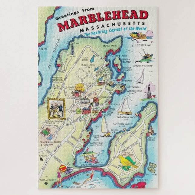 Rompecabezas vintage ilustrado de Marblehead (Vertical)