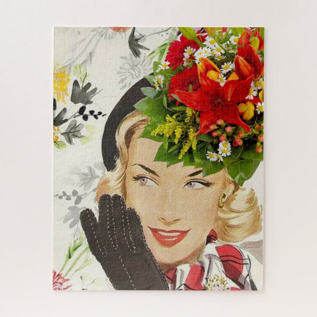 Rompecabezas Vintage Woman Floral (Vertical)