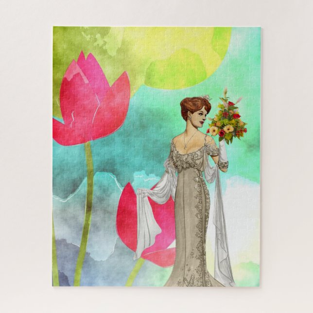 Rompecabezas Vintage Woman Floral (Vertical)
