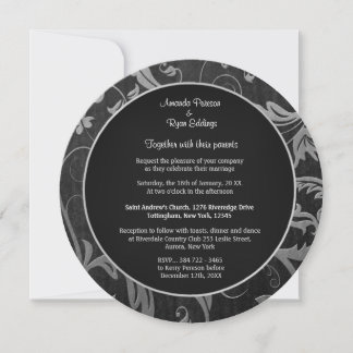 Ronda de invitación a la boda de Damasco en negro