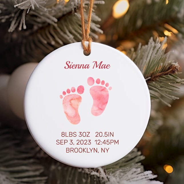 Ronda de Ornamentos de Estadísticas Recién Nacidas ( New Baby Girl Keepsake, Round Newborn Stats Ornament)