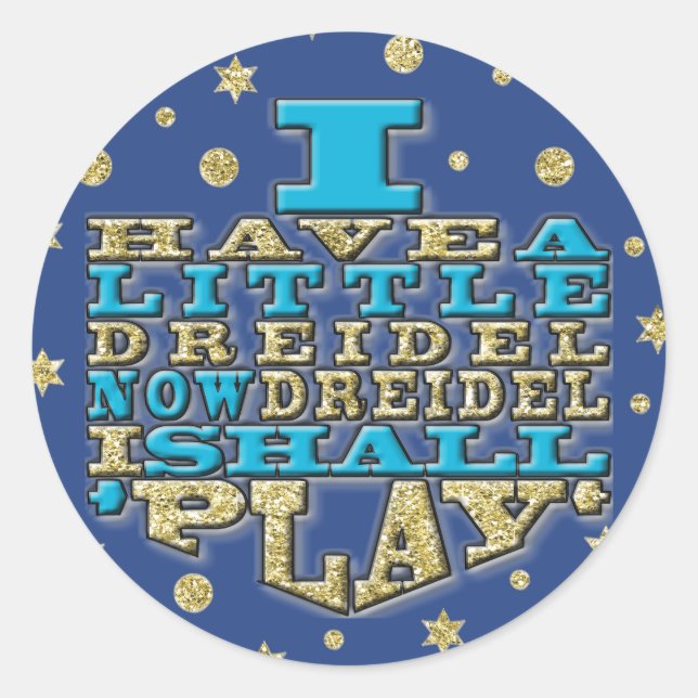 Ronda de Pegatinas de Chanukah "Dreidel Play/Gold, (Anverso)