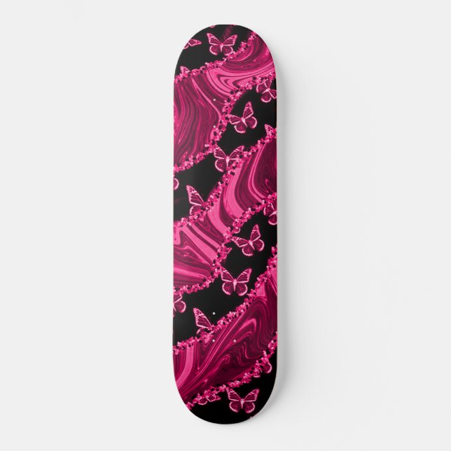 RONIN Pink Butterfly Silk Skateboard (Anverso)