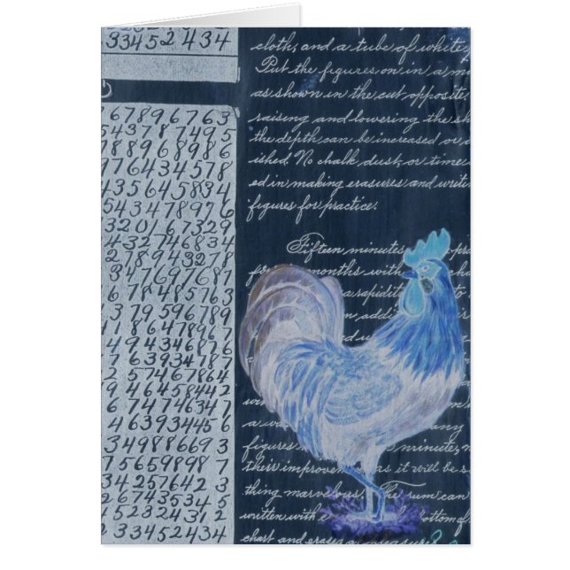 Rooster Azul Con Papel Vintage (Frente)