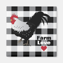 Rooster con imán frigorífico Black White Check