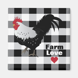 Rooster con imán frigorífico Black White Check