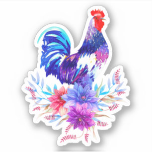 Rooster con Pegatina de flores